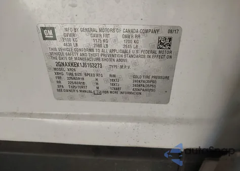 2018 Chevrolet Equinox Lt из США, поврежденный, VIN 2GNAXKEX1J6163273